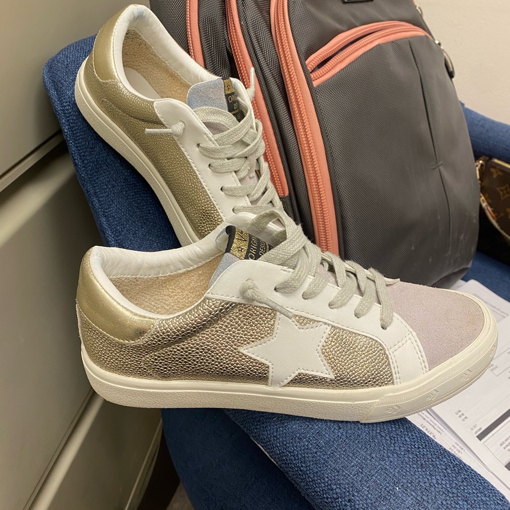 Golden Goose White and Gold Sneakers